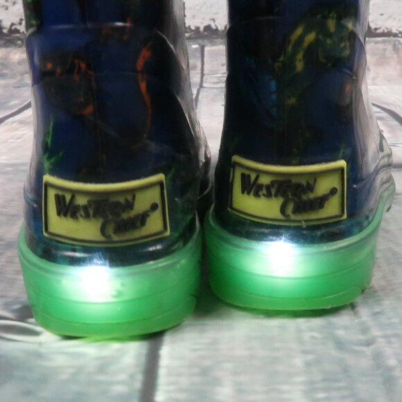 WESTERN CHIEF GREEN & BLUE DINOSAUR LIGHT UP RAIN BOOTS SIZE 8 - Picture 5 of 5